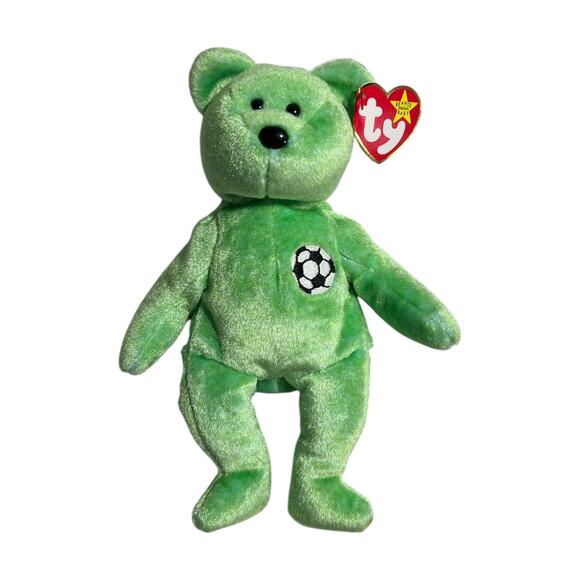 Vintage 1998 Ty Beanie Baby Kicks Soccer Bear Original Tags Mint - Picture 1 of 3